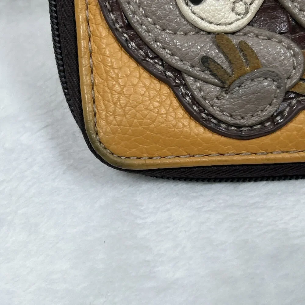 Chala Yellow Leather Zip-Around Wristlet with Sloth Applique